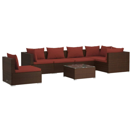 Salon de jardin 7 pcs avec coussins résine tressée marron