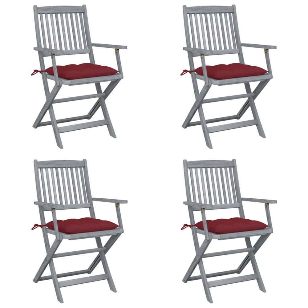 Chaises pliantes 4 pièces avec coussins en bois d'acacia massif