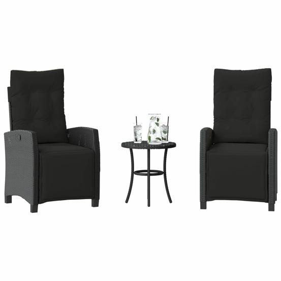 Ensemble de bistro 3 pcs avec coussins noir résine tressée