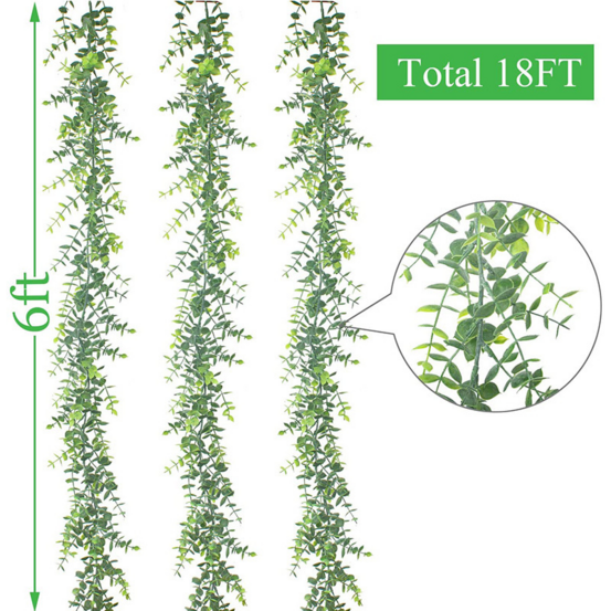 Guirlande de lierre artificiel d'eucalyptus blanc vert, 3 pièces, 1,8 m
