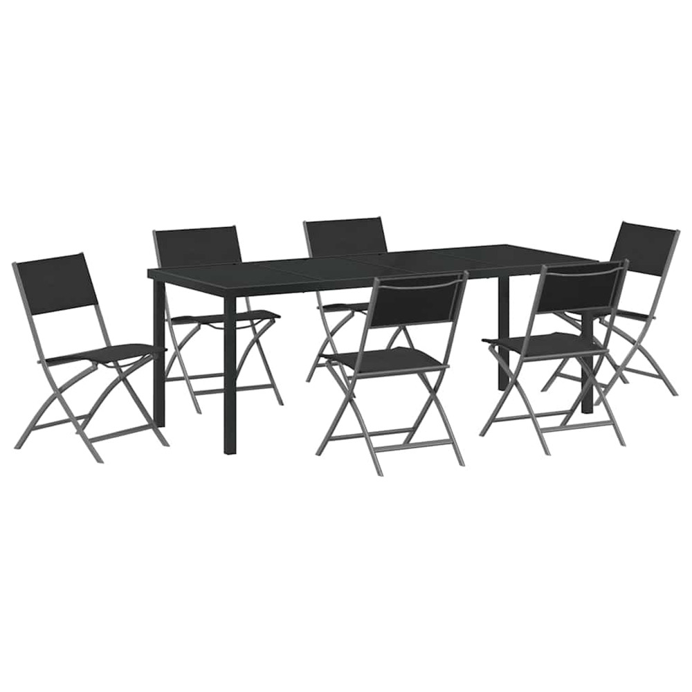Ensemble de salle à manger pour jardin 7 pcs noir