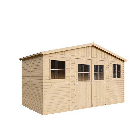 Abri de jardin en bois 8 m² - h246 x 418 x 220 cm - construction de panneaux en bois naturel - avec sol imprégné - m332+m332g