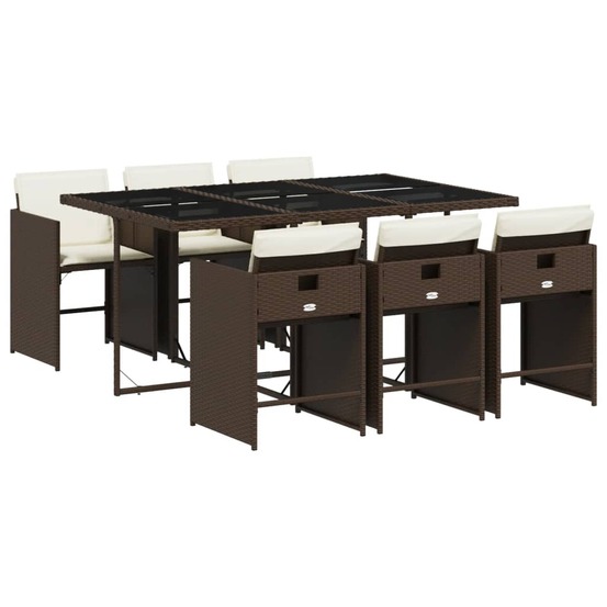 Ensemble à manger de jardin et coussins 7 pcs marron rotin