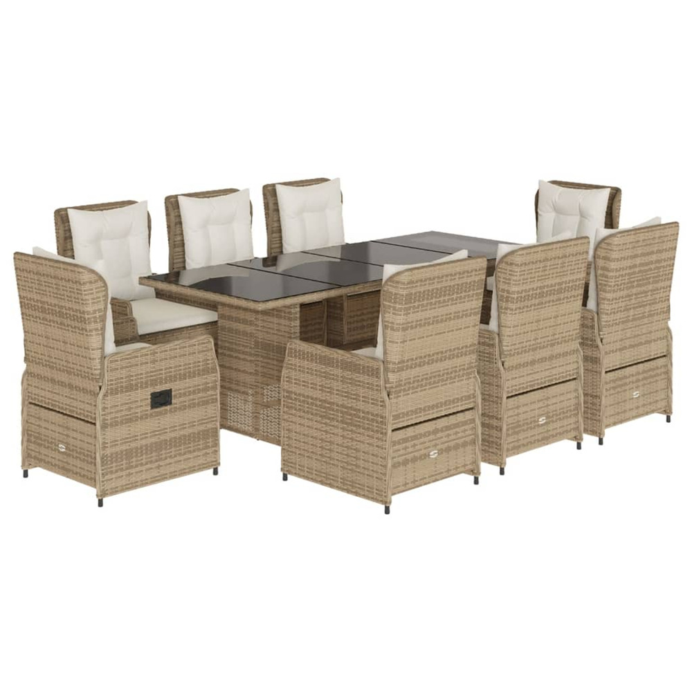 Ensemble à manger de jardin et coussins 9 pcs beige poly rotin