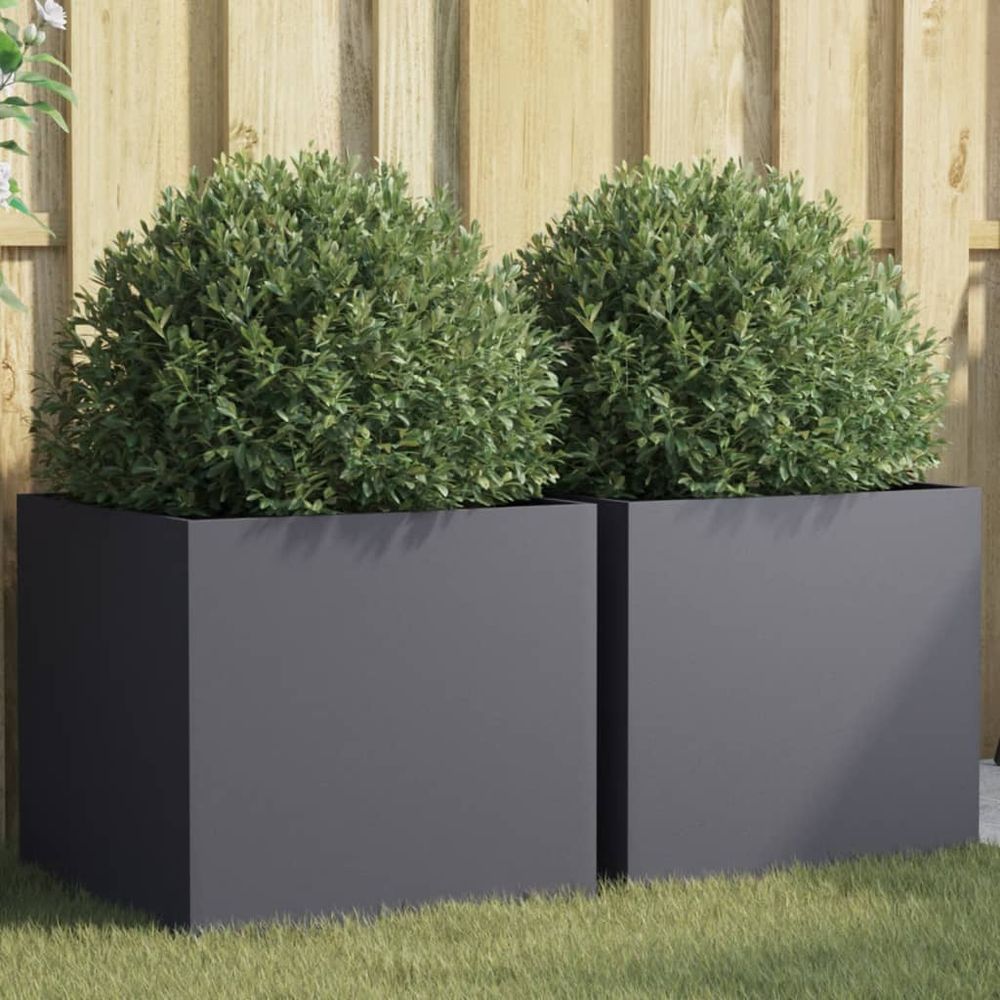 Lot de 2 bacs à fleurs carrés acier laminé à froid robuste pour décoration moderne anthracite 49x47x46cm