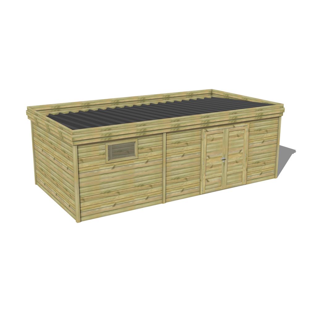 Abri de jardin bois pin traité autoclave 27mm - 6,895x3,44m / 24m2 - bac acier - abri français