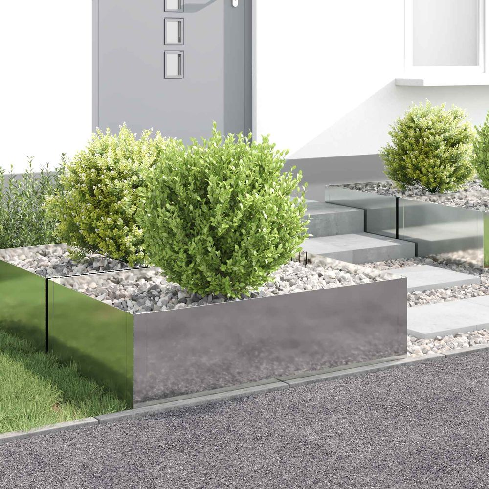 Bordure de jardin acier aménagement extérieur séparation 4 pcs 100x60x35 cm argenté