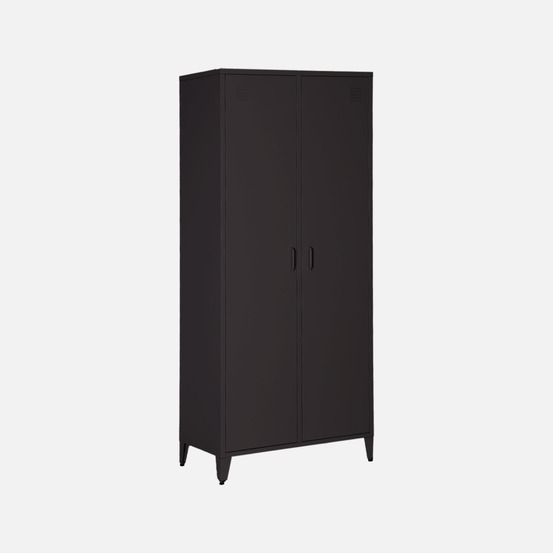 Armoire chambre dressing industriel métal 2 portes, 4 étagères, 1 penderie