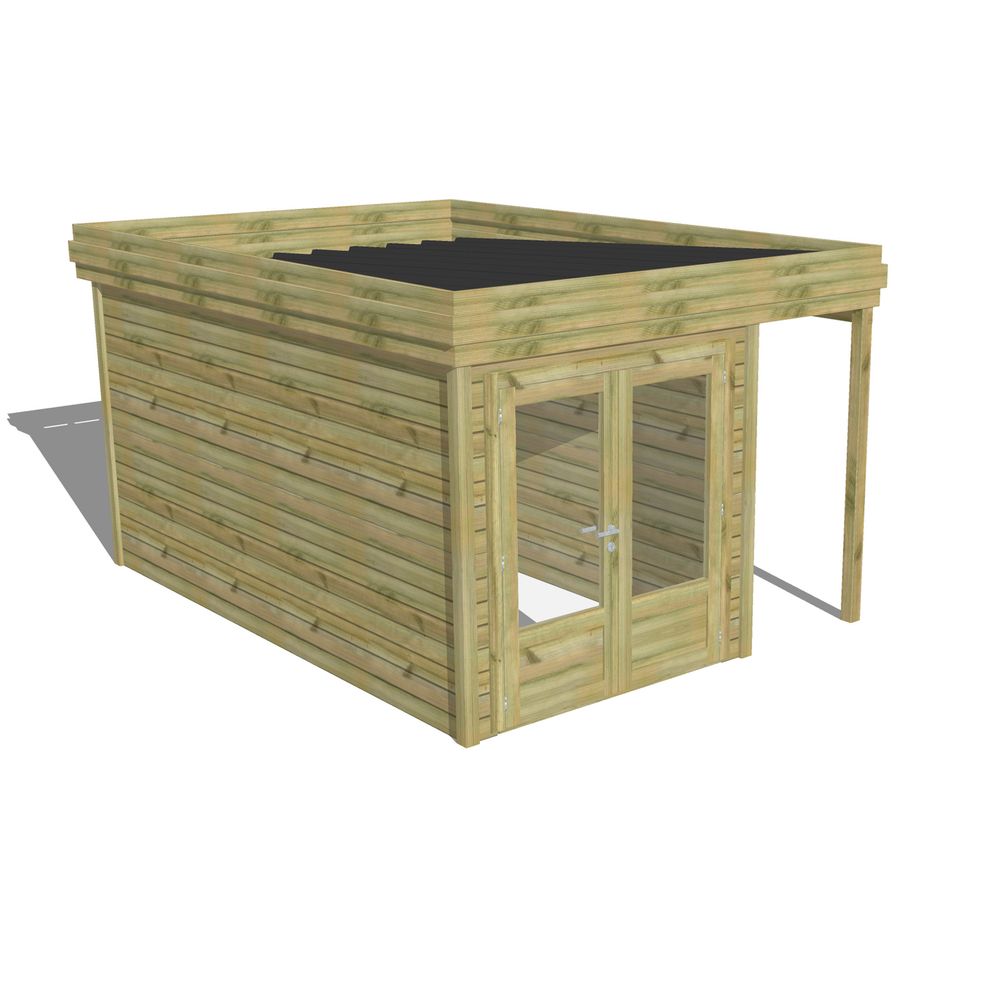 Abri de jardin bois pin traité autoclave 27mm - 3,14x4,34m / 14m2 - bac acier - abri français