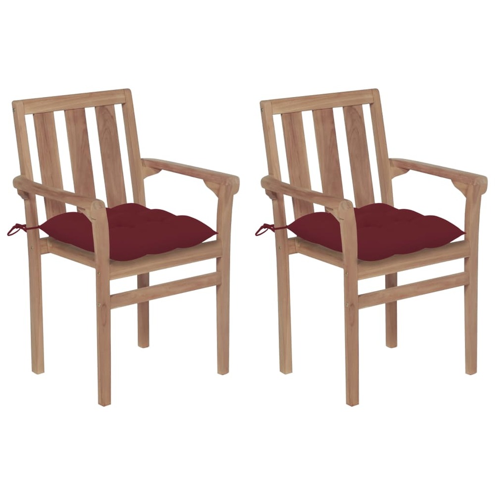 Chaises de jardin 2pcs avec coussins rouge bordeaux teck massif