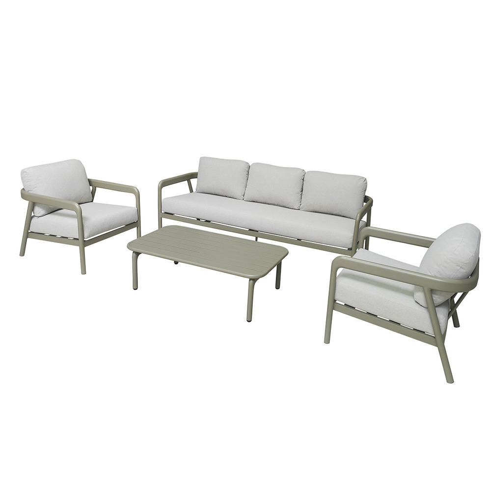 Salon de jardin bas 5p en aluminium kaki clair et tissu beige chiné lindos