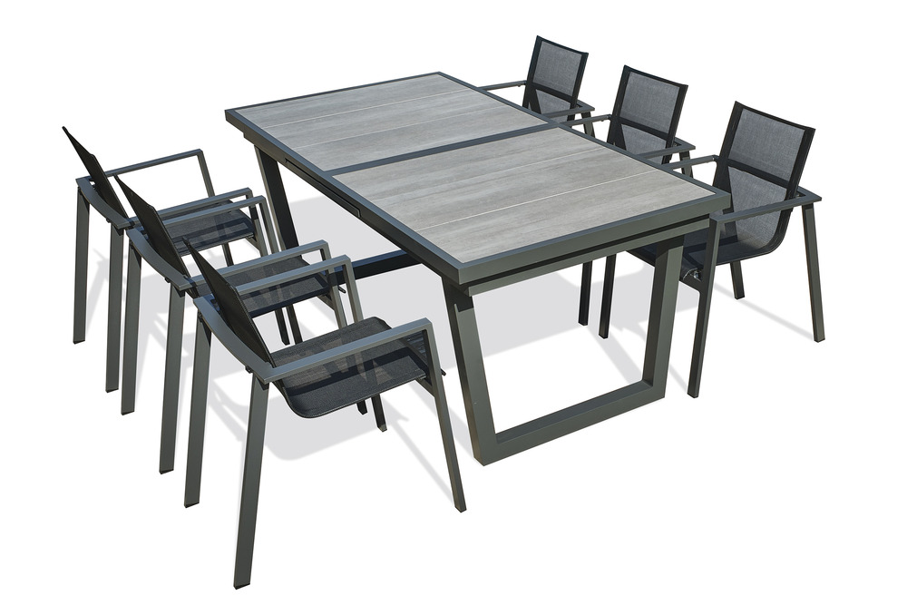Ensemble repas olhos 6 places en aluminium anthracite et céramique