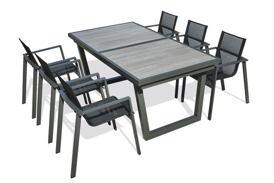 Ensemble repas olhos 6 places en aluminium anthracite et céramique