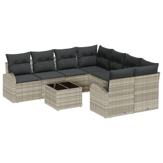 Ensemble de canapé de jardin 9 pièces avec coussins gris clair poly rattan