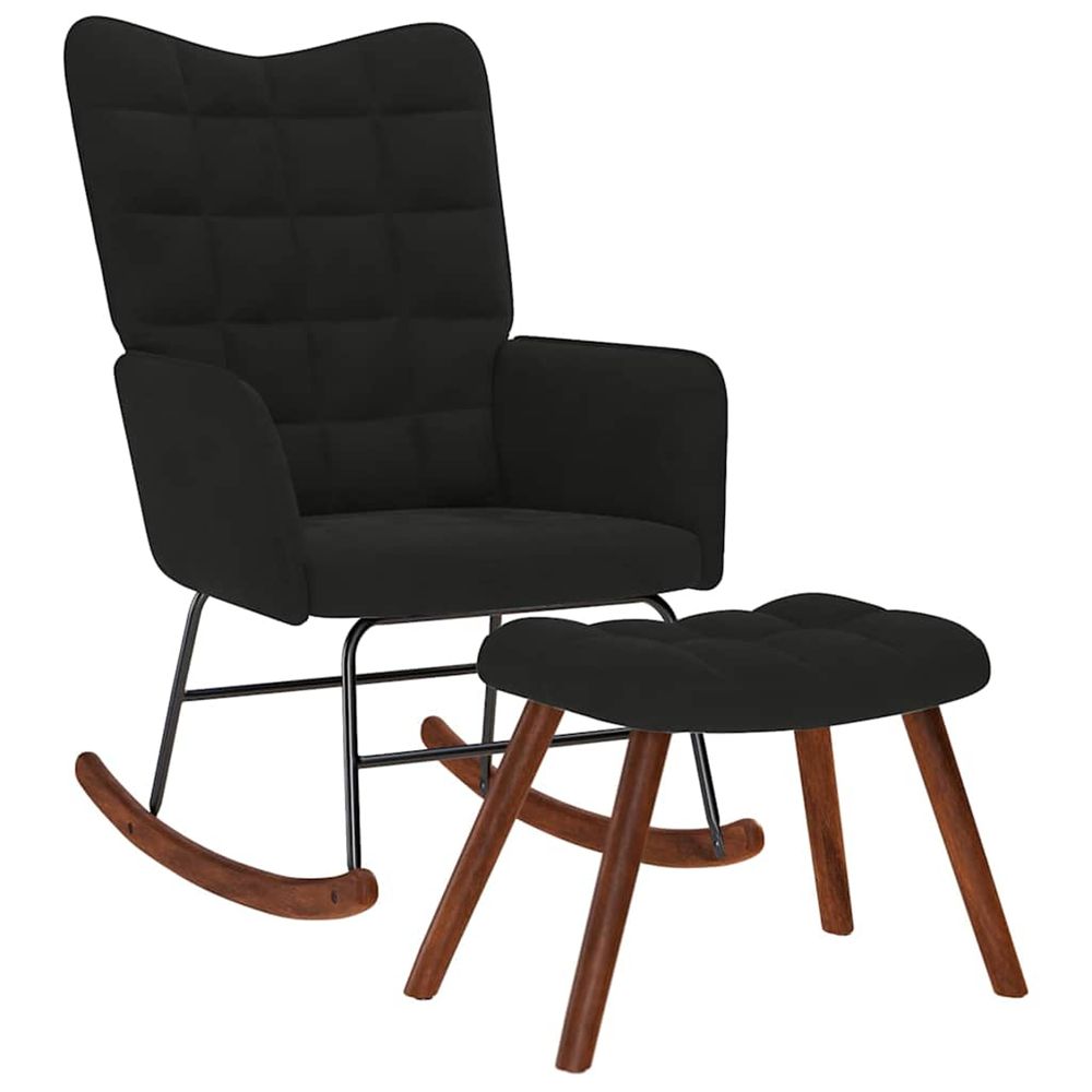 Chaise à bascule avec tabouret en velours noir