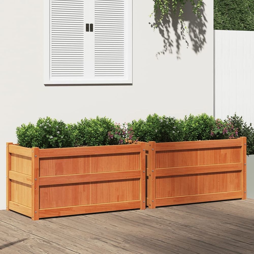 Lot de 2 jardinières potager pin massif cire marron 90x50x50cm