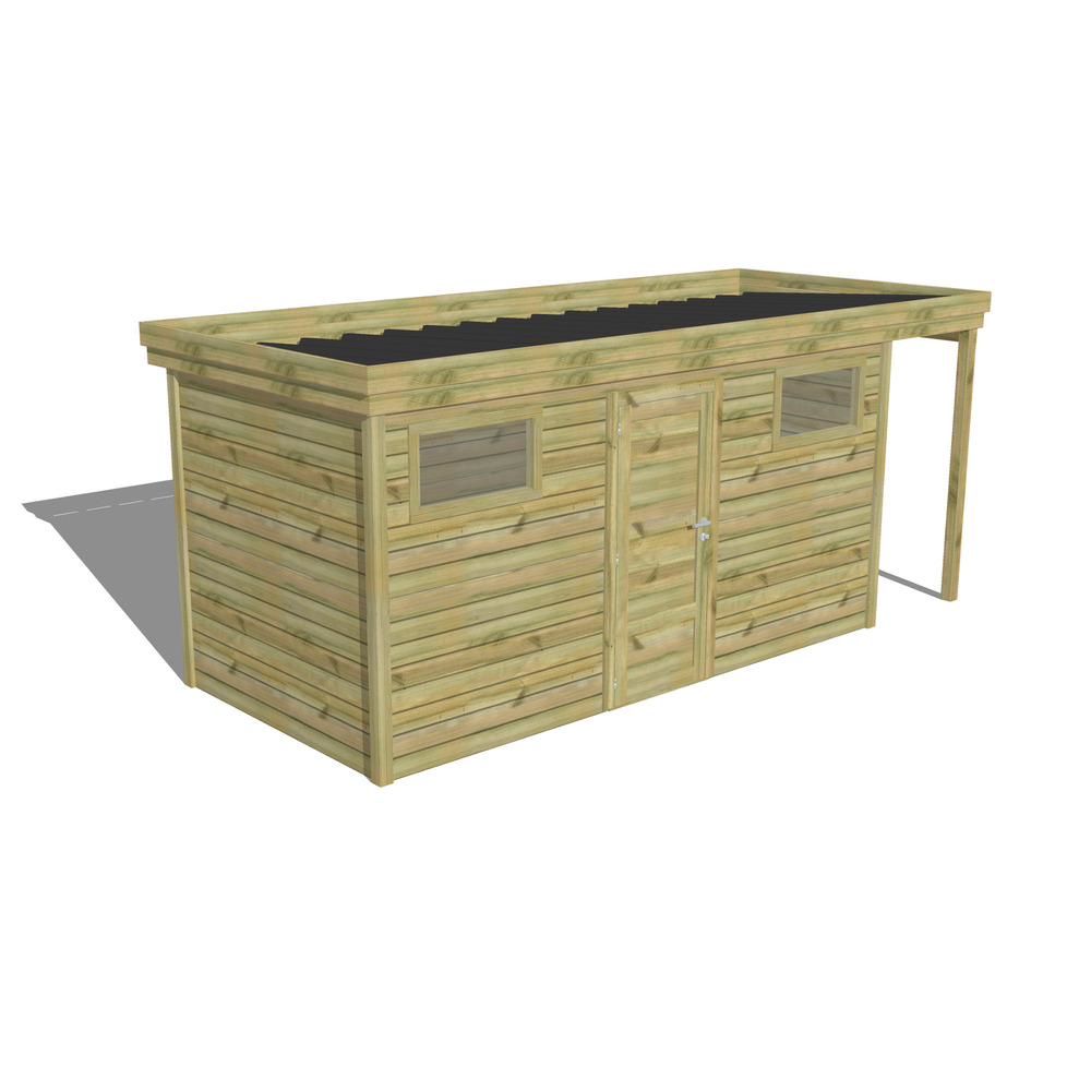 Abri de jardin bois pin traité autoclave 27mm - 5,34x2,14m / 11m2 - bac acier - abri français