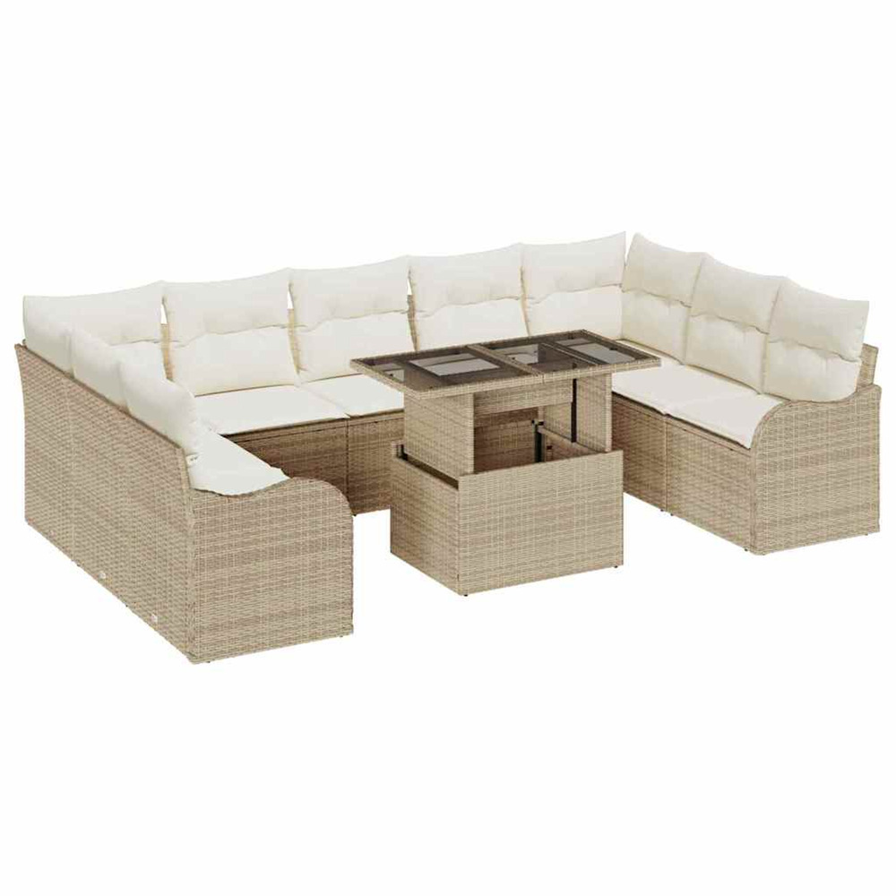 Ensemble de canapé de jardin 10 pcs beige poly rotin