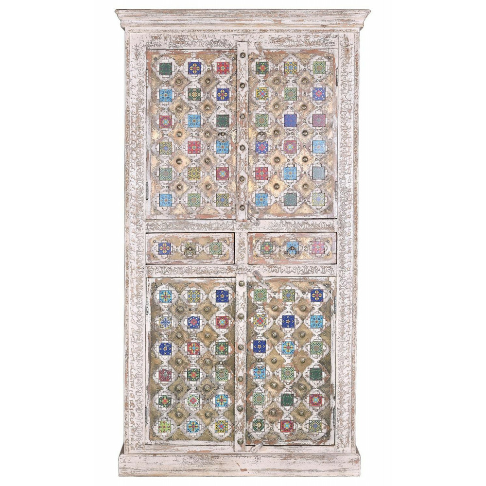 Armoire 2 tiroirs bronze bois-bronze blanc - zélia décoration d'autrefois