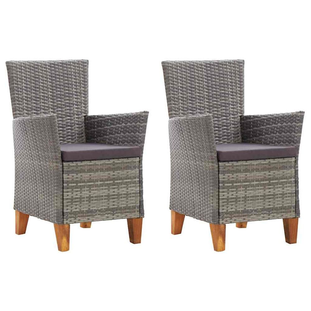 Chaises de jardin lot de 2 avec coussins résine tressée gris
