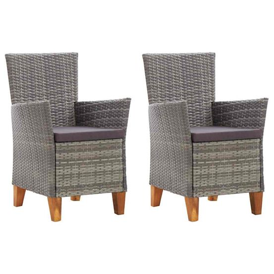 Chaises de jardin lot de 2 avec coussins résine tressée gris