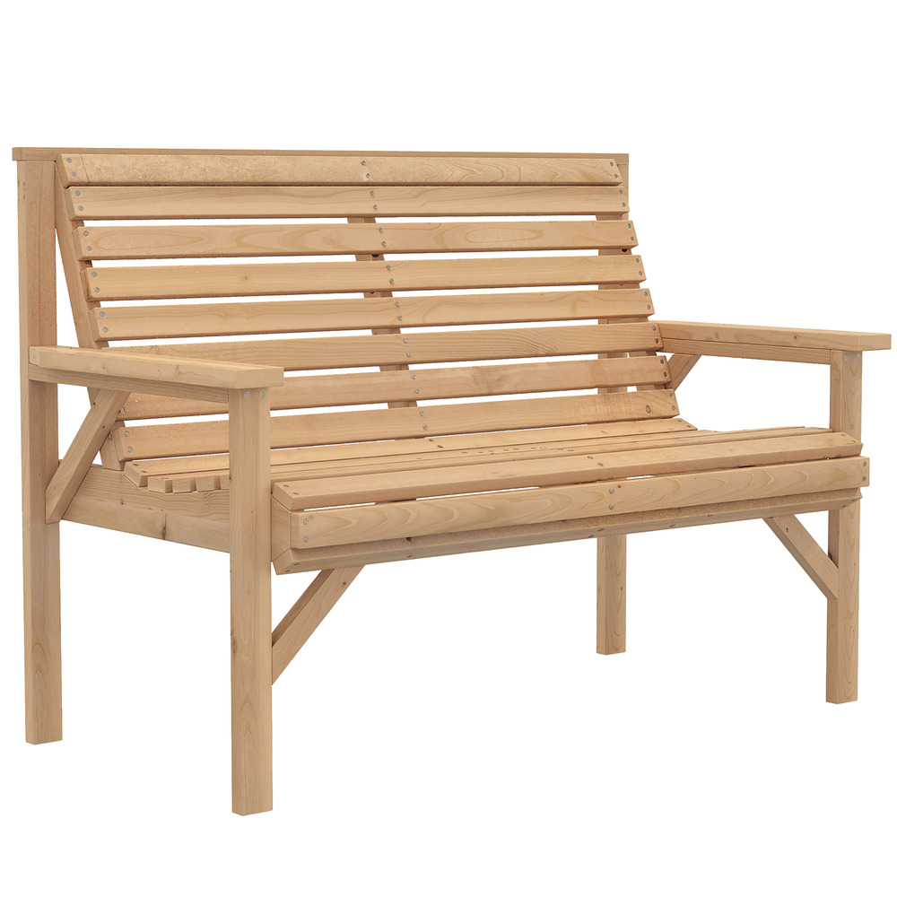 Banc de jardin 2 places en bois avec accoudoirs et dossier, meuble extérieur pour balcon, terrasse et jardin