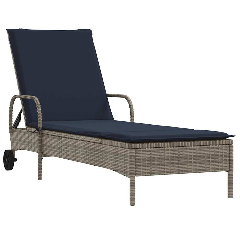 Chaise longue à roulettes avec coussin gris résine tressée bain de soleil