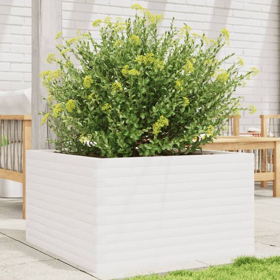 Grande jardinière carrée 80cm bois de pin massif blanc pour jardin