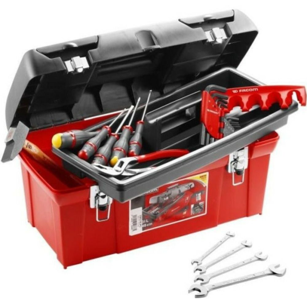 Caisse a outils + 20 outils - 5 tournevis protwist + 9 clés mâles + 4 clés a fourche + marteau rivoir + pince - tbx1m.p