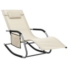 Transat chaise longue bain de soleil lit de jardin terrasse meuble d'extérieur textilène crème et gris