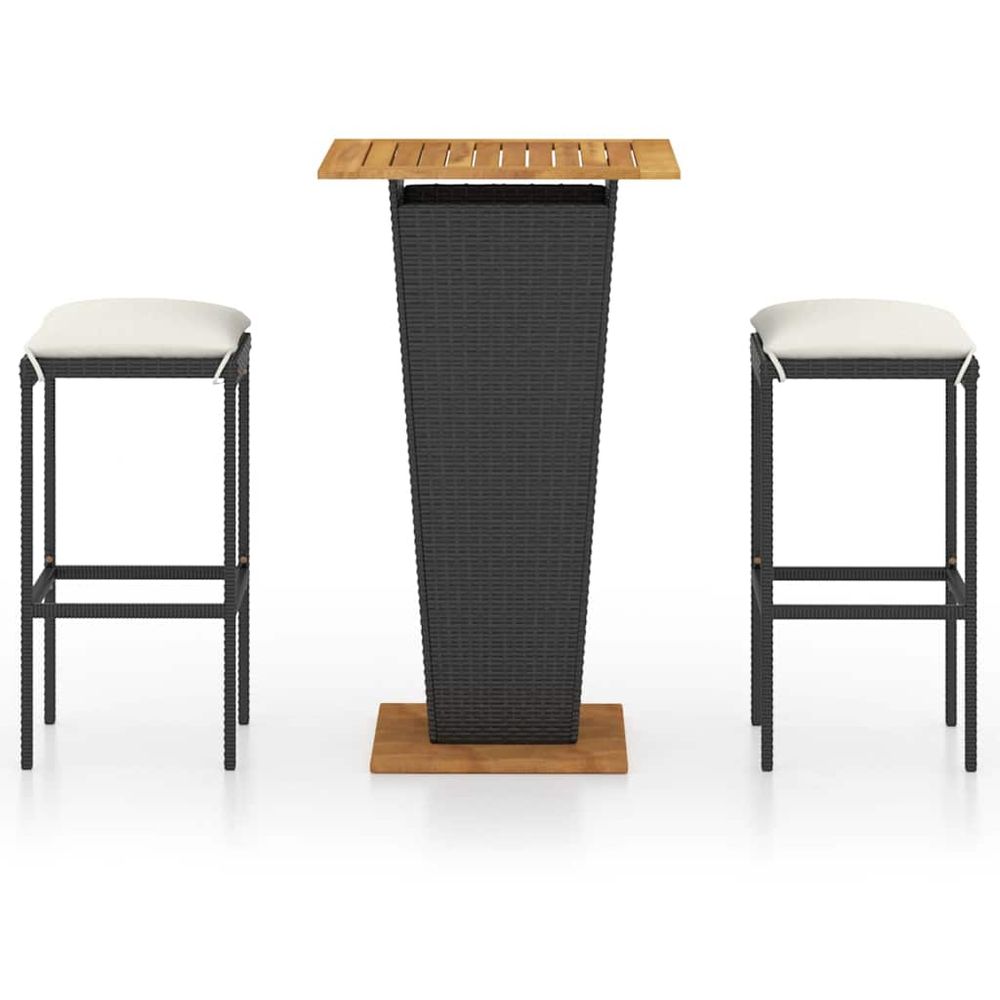 Ensemble de bar de jardin 3 pcs et coussins résine tressée noir