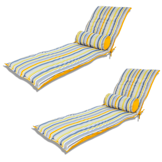 Lot de 2 coussins pour chaise longue et traversin 195x60x5cm & 45x18cm motif rayures solaires