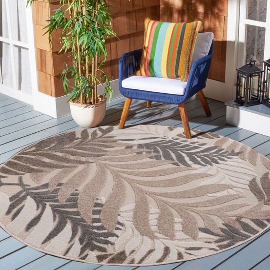 Tapis rond d'extérieur ø200cm tissé kilim crème chimek