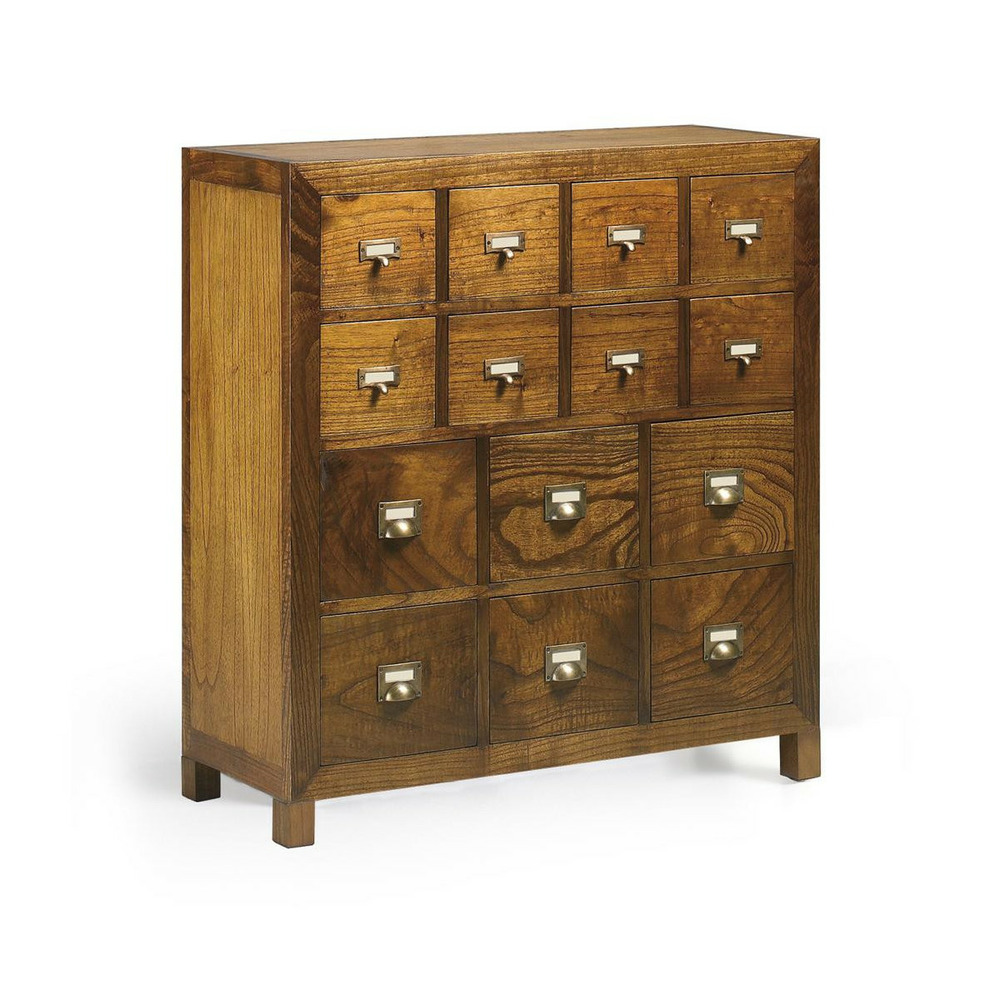 Commode 14 tiroirs bronze bois marron - onéline décoration d'autrefois