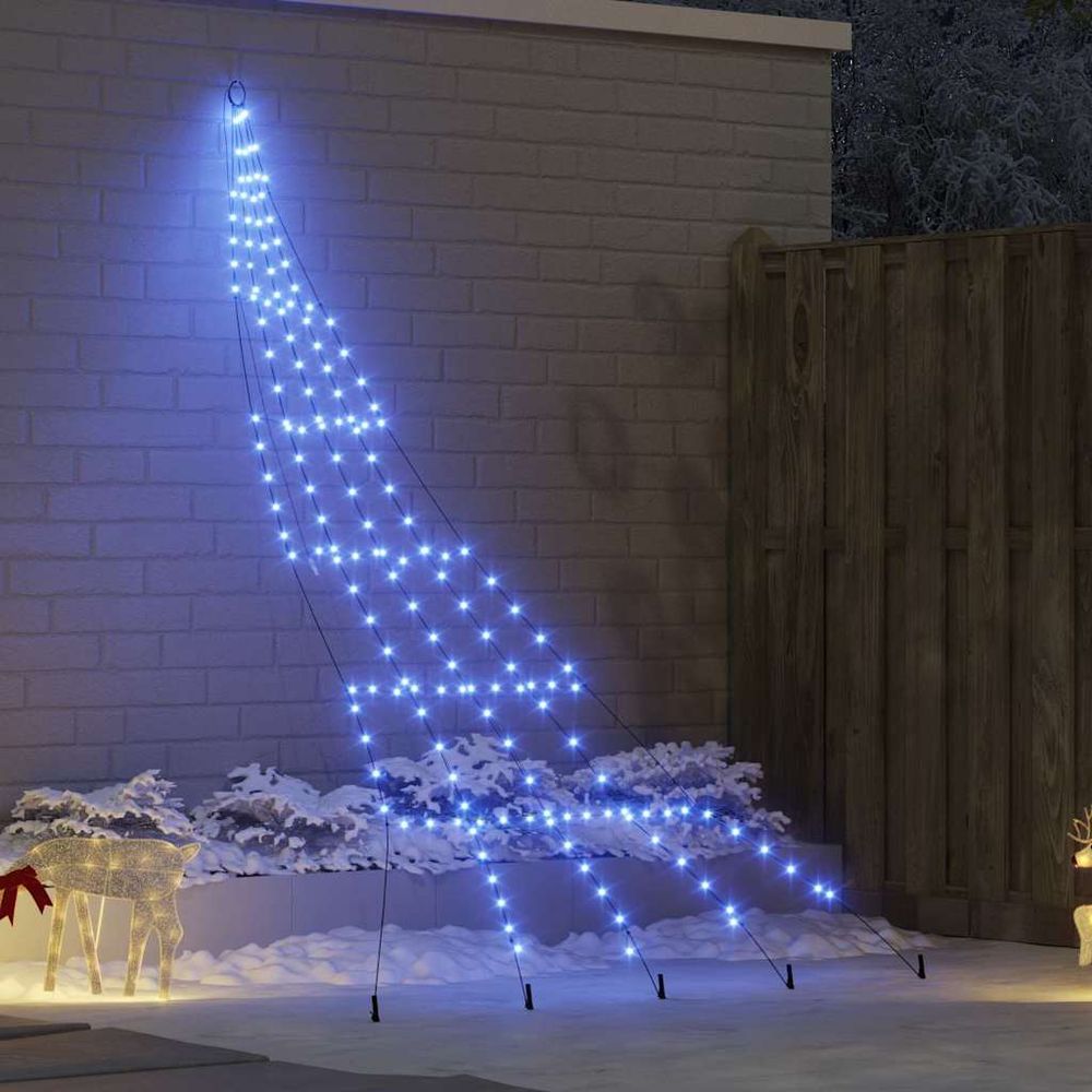 Grand arbre de noël led métal avec piquets jardin bleu 300 cm