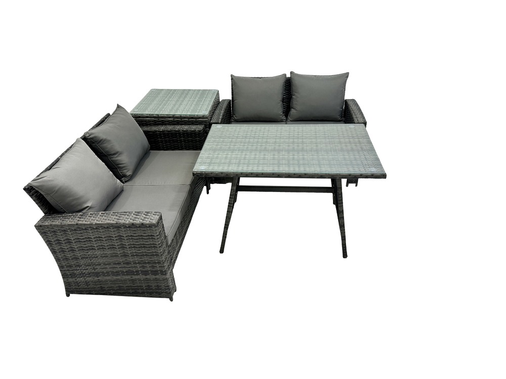 4 pièces ensemble de canapé en rotin extérieur avec table d'appoint gris foncé mixte