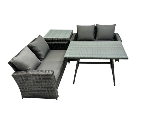 4 pièces ensemble de canapé en rotin extérieur avec table d'appoint gris foncé mixte