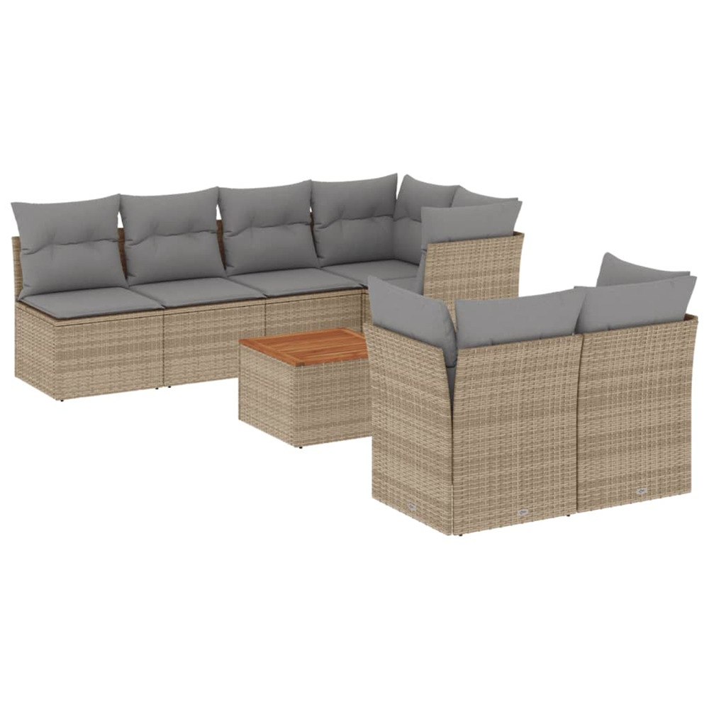 Salon de jardin avec coussins 8 pcs beige résine tressée