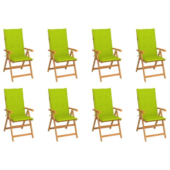 Chaises inclinables de jardin et coussins lot de 8 teck solide