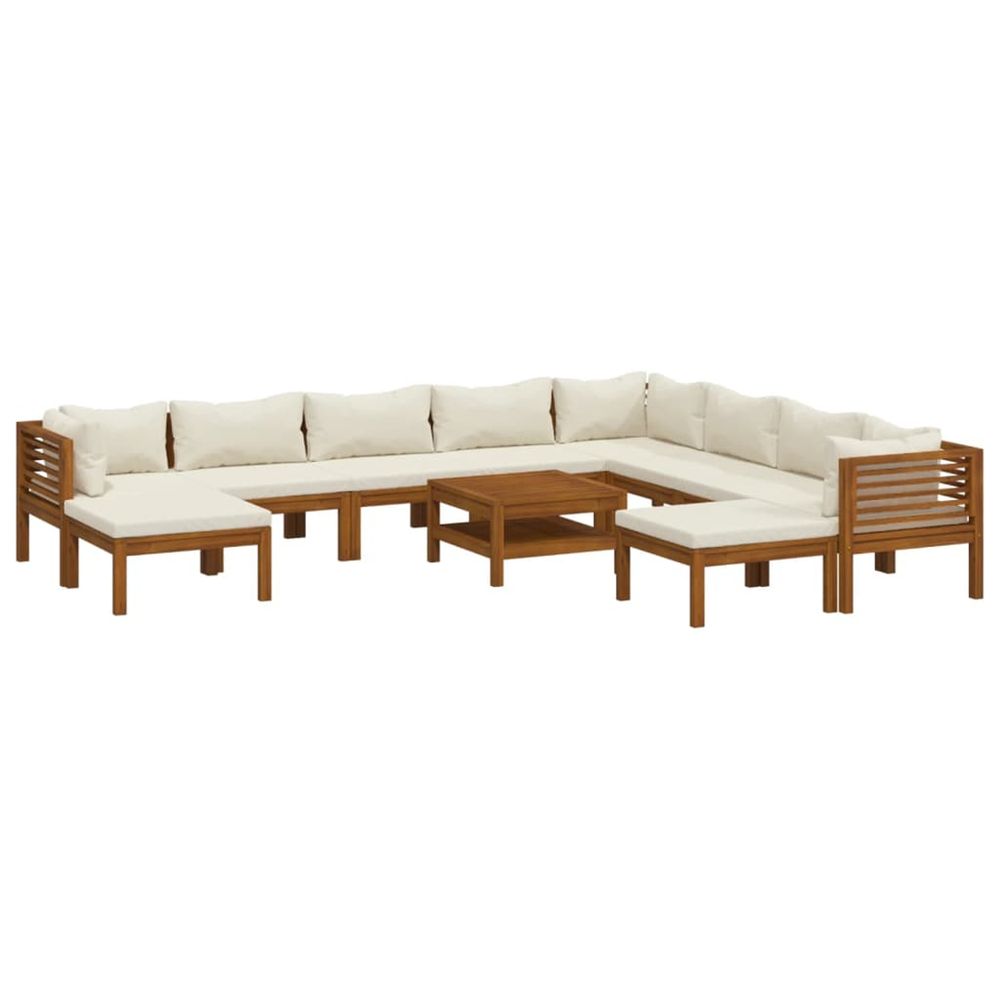 Salon de jardin 11 pcs avec coussin crème bois d'acacia solide