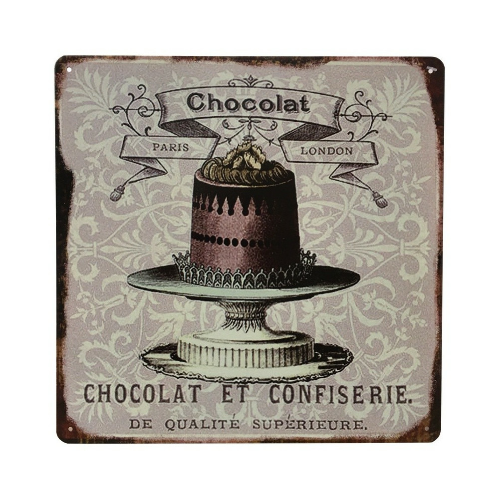 Plaque murale décorative vintage en métal multicolore chocolat 30x30cm
