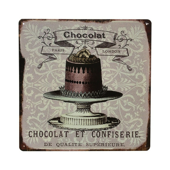 Plaque murale décorative vintage en métal multicolore chocolat 30x30cm