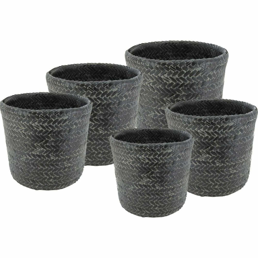 Cache pot rond en bambou patiné (lot de 5) noir