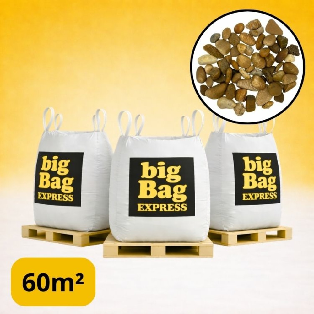 Pack 3 x big bag de +/- 1,5t ≃ 60m² galet ou gravier roulé jaune caramel ø 8/16 mm - livraison premium