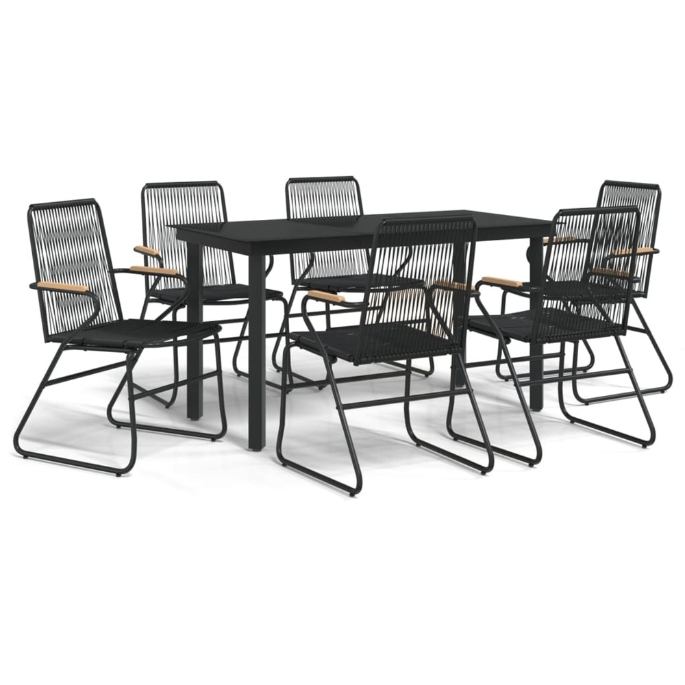 Ensemble à manger de jardin 7 pcs noir rotin pvc