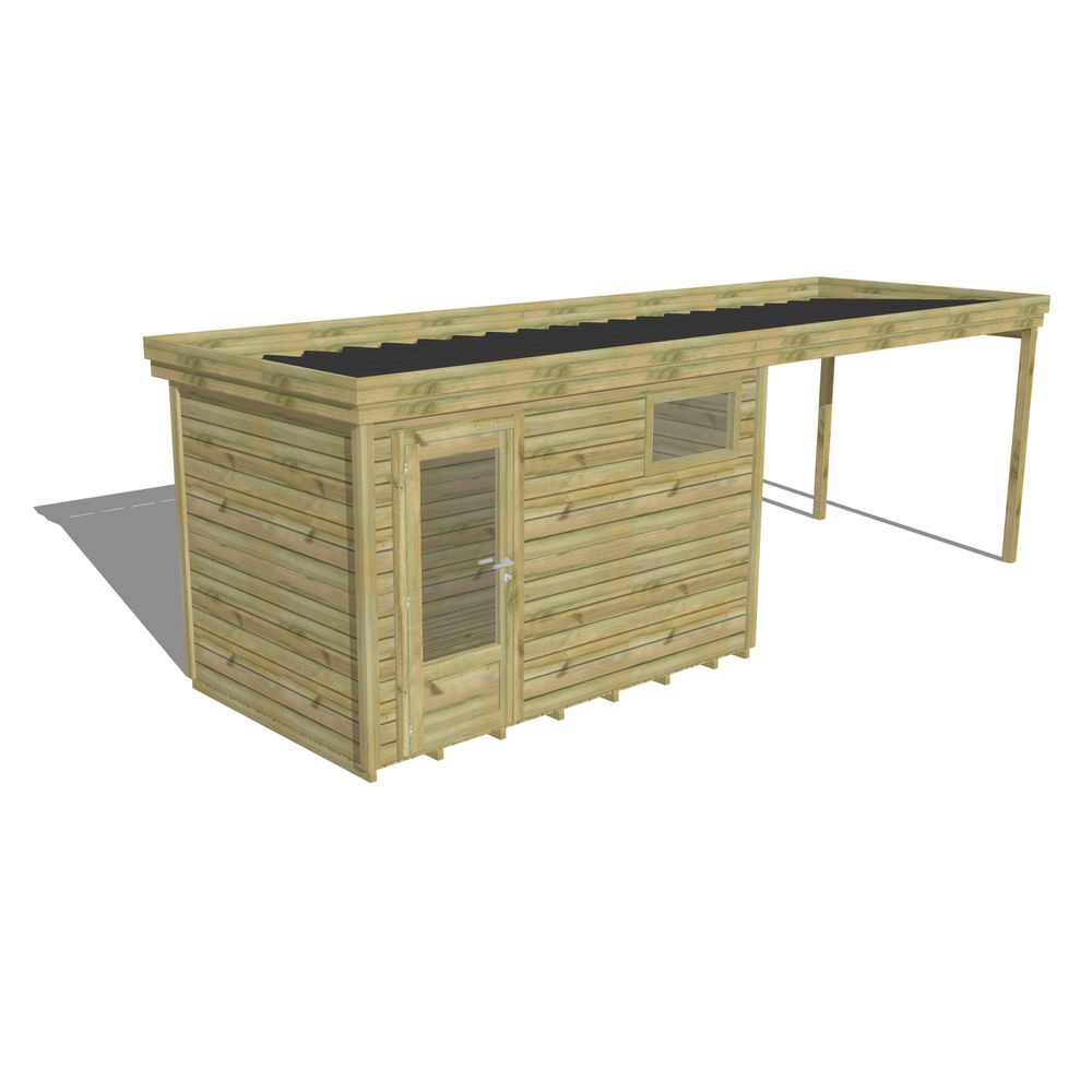Abri de jardin bois pin traité autoclave 27mm - 6,94x2,14m / 15m2 - bac acier - plancher bois