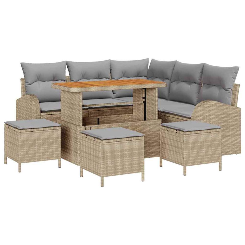 Ensemble de canapé de jardin 9 pc beige polyrotin