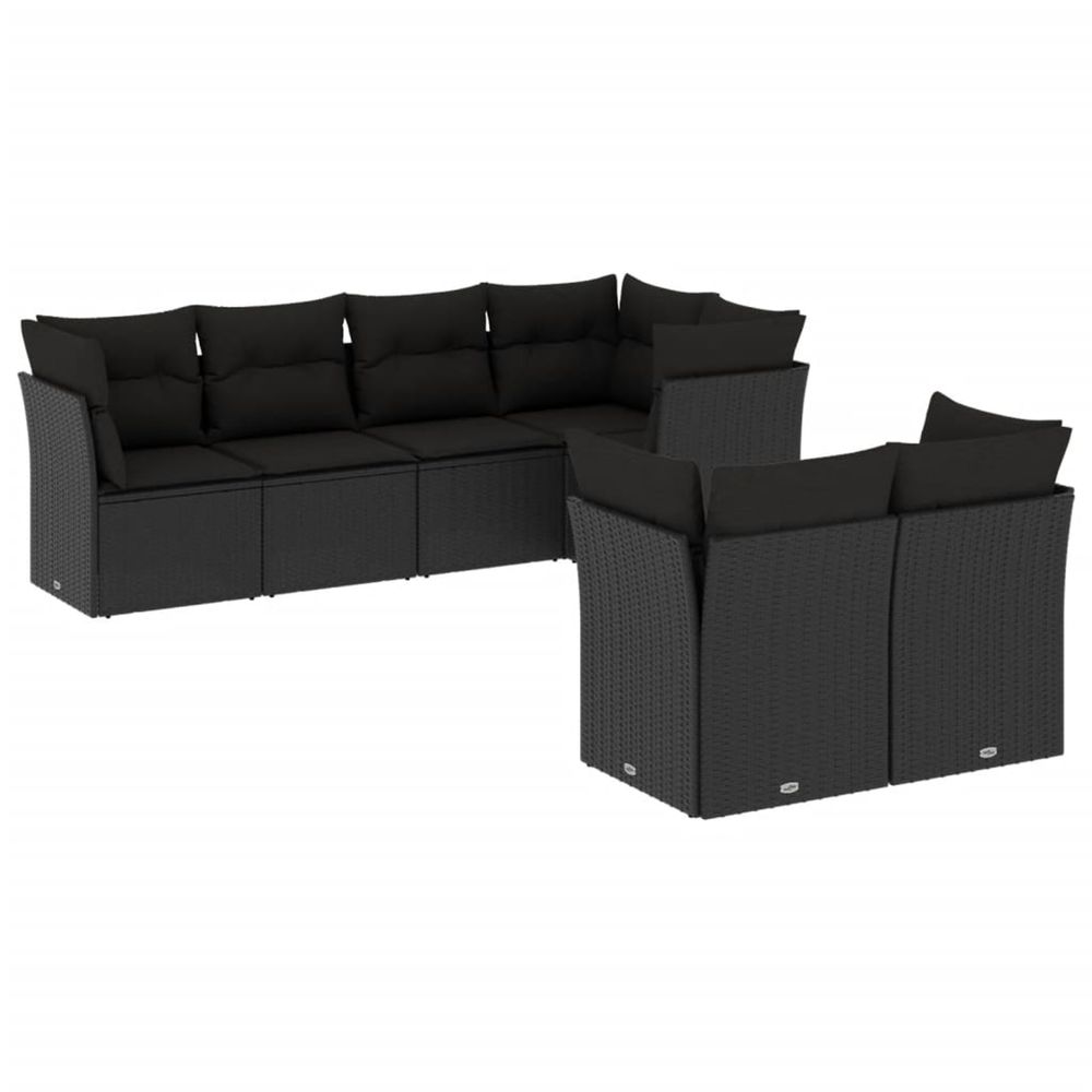 Salon de jardin 7 pcs avec coussins noir résine tressée