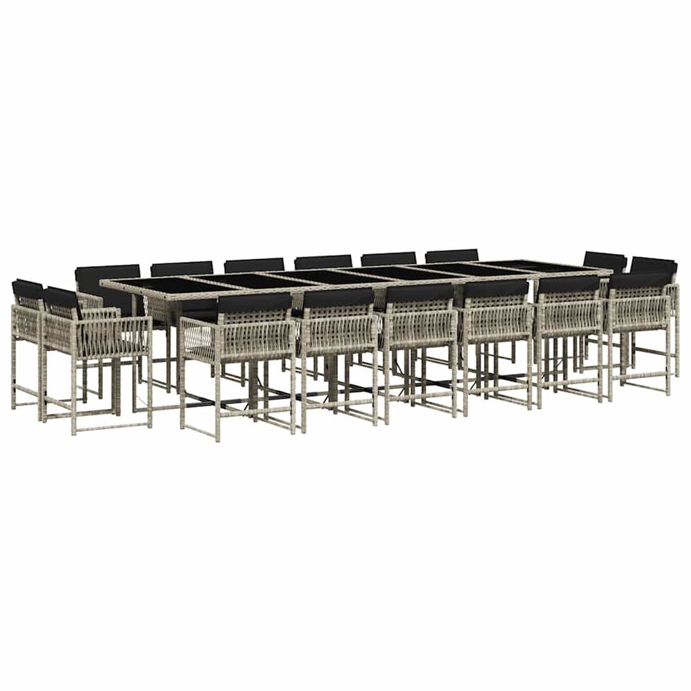 Ensemble à manger de jardin et coussins 17 pcs gris clair rotin