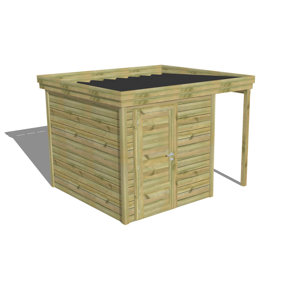 Abri de jardin bois pin traité autoclave 27mm - 3,14x2,64m / 8m2 - bac acier - abri français